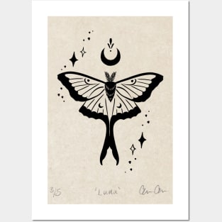 Luna Moth Lino Print Posters and Art